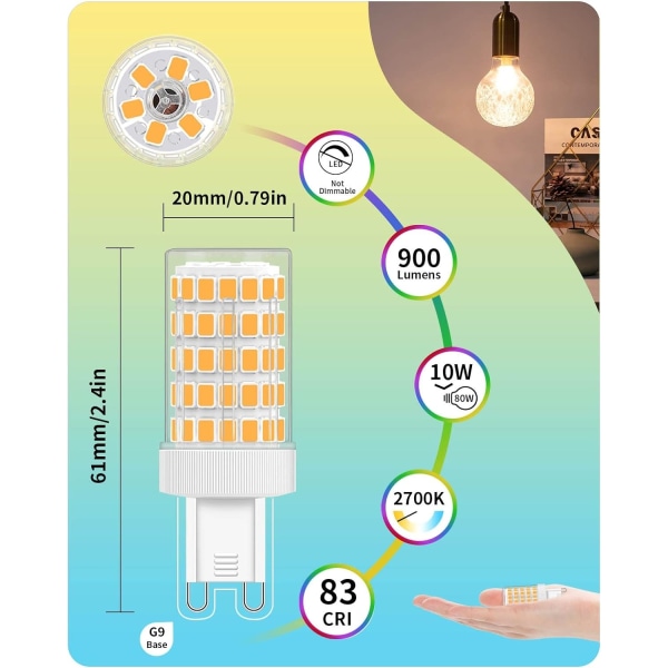 G9 LED 10W, G9 LED-pærer Varm hvid 2700K AC 220V Pakke med 6 - Perfet