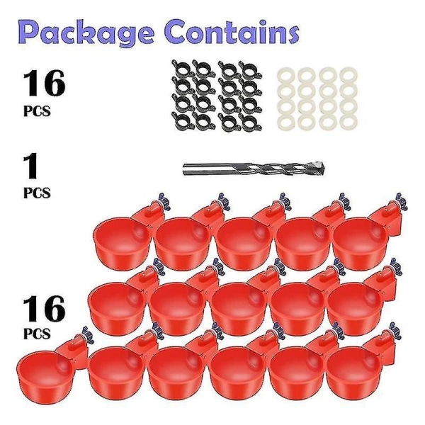 16-pack automatiska kycklingvattenkoppar Fjäderfävatten Fjäderfävattenmatare Kycklingvattenkoppar Wit - Perfet