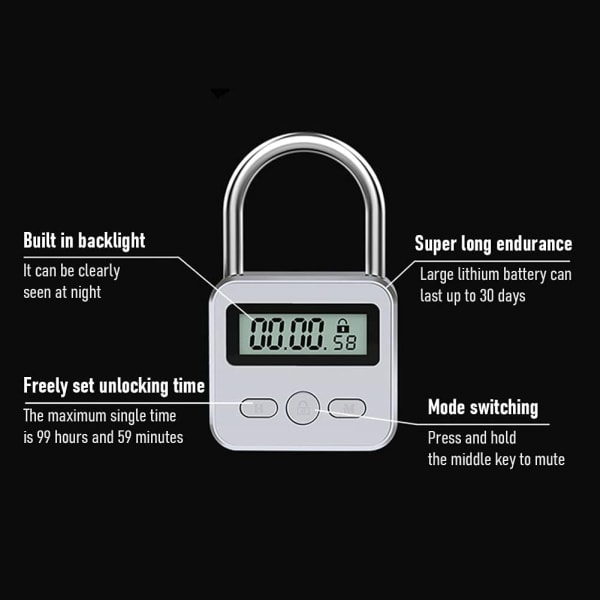 Smart Time Lock, 99 timmar Max Timing Lock med LCD-skärm - Perfet