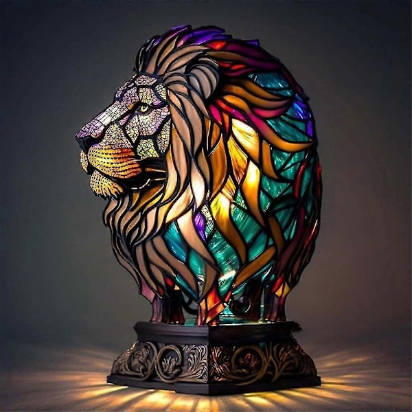 Dyr Bordlampe Farget Glass Farget Nattlys Retro Bordlampe Julegave - Perfekt lion