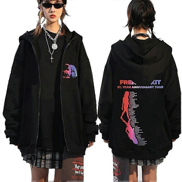 TV Girl Who Really Cares Grafisk Print Lynlås Hættetrøje Mænd Kvinder Mode Casual Oversized Lynlås Jakke Herre Fleece Sweatshirts-Perfet LLM-Black-Z03641 M