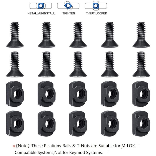 5-pakning Polymer Picatinny Rail, 5 plasser, 7 plasser, 9 plasser, 11 plasser- Perfet