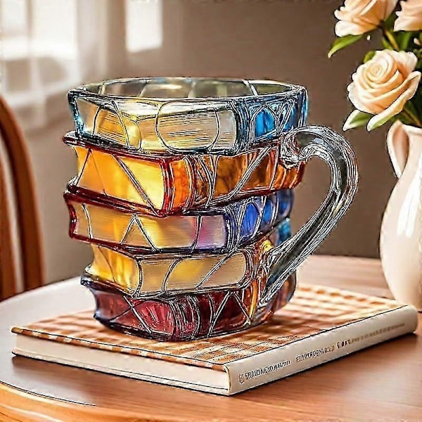 Malet Bog Krus, 2025 Nyt 3D Malet Glas Bog Krus til Varme Eller Kolde Drikke, Nyhed Bøger Stablet Formet Kaffekrus Gaver til Bogelskere-Perfekt 2PCS
