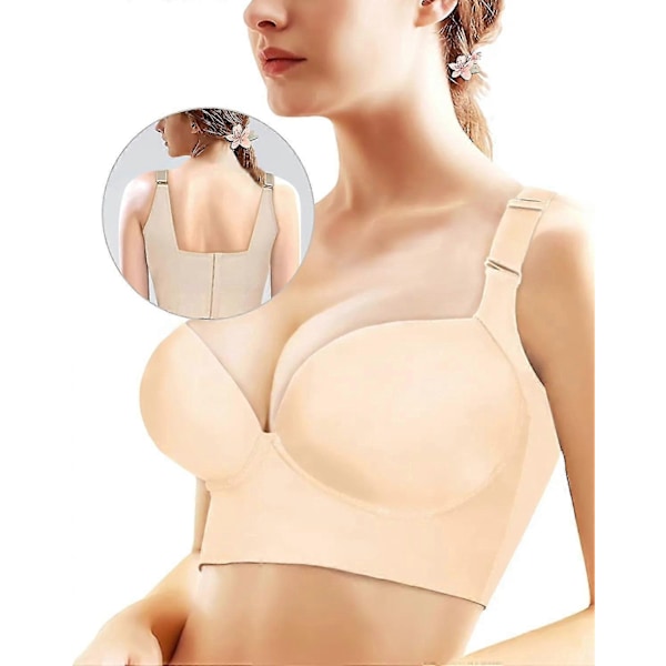 Push Up BH til Kvinder, Full-Coverage Bøjle BH, Skjuler Rygfedt Dyb Cup BH, Glattende T-shirt BH, Formende Uplift BH - Perfekt Nude 40DD
