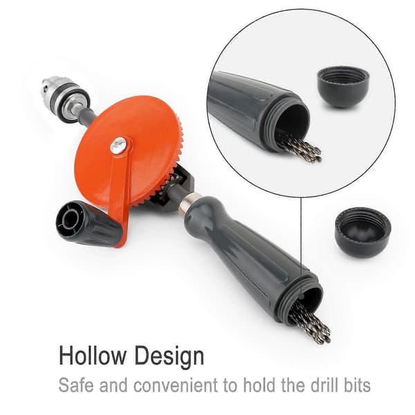 Håndsvingbor, 1/4\" (0,6-6 mm) borepatron, støbt stål, dobbelt pinion håndsvingbor, orange - Perfet