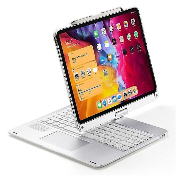 Kompatibelt tangentbord med bakgrundsbelysning och pekplatta för iPad Air 13 (2024) / iPad Pro 12.9 (2022) / (2021) / (2020) / (2018) med surfplattefodral - Perfekt Silver
