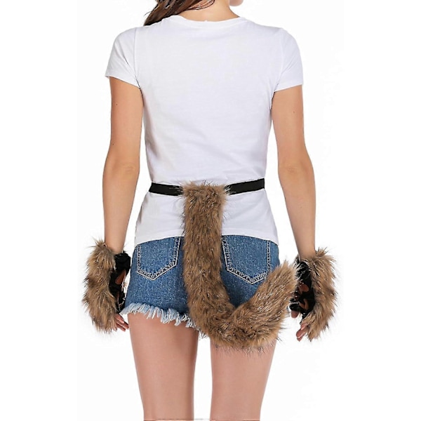 Konstgjord Pälsräv Svans Katt Varulv Cosplay Kostym Set Plysch Mask Fluffiga Tassar Handskar Halloween Jul-Perfekt Dark Gray