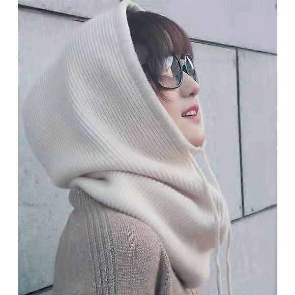Vintermössa för kvinnor i kashmir, stickad huva, balaclava för kvinnor, vindtät varm ullmössa - Perfekt Beige