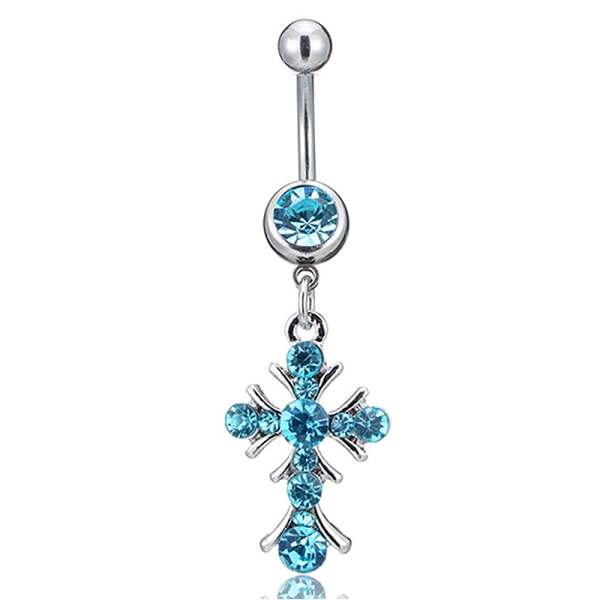 Creative Cross Rostfritt stål Crystal Navel Ring Legering hänge - Perfet Pink