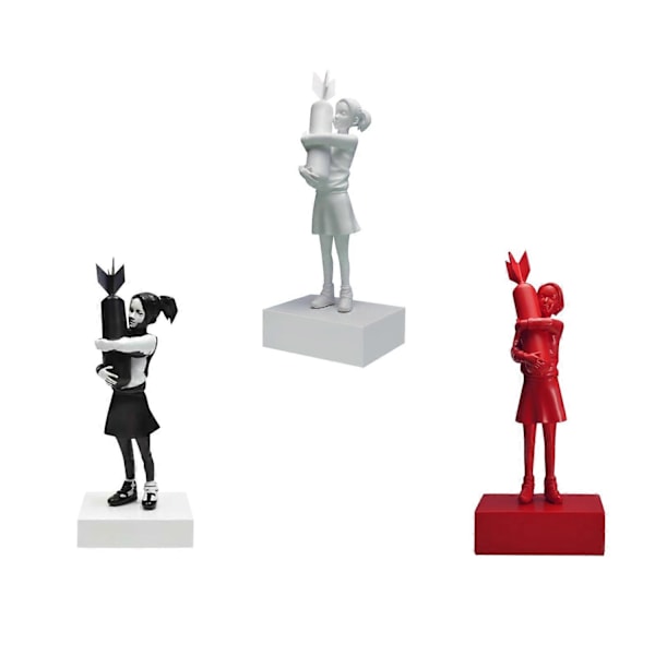 Bombeklemmer Banksy Skulptur Jente Gatekunst Resin Statue Design Ornamenter Kontor Hjem Dekor-Perfekt Black and White