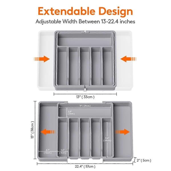 Besticklåda Organizer Utdragbar Bestickbricka för Kök, Justerbar Silverbestick och Flatware Ho-Perfet