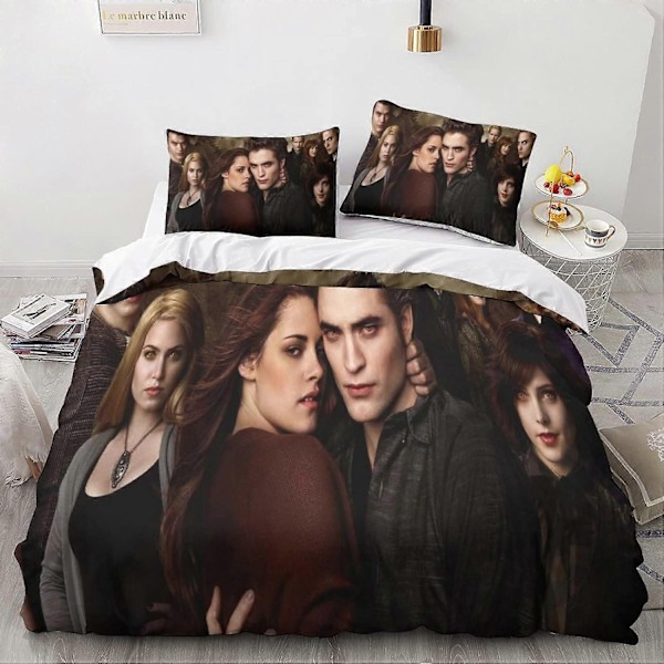 3D Twilight Saga Sengetøysett Mikrofiber Dynetrekk 3 Deler Dynetrekksett med Glidelås Lukking Voksne Putesett-Perfekt Double200x200cm