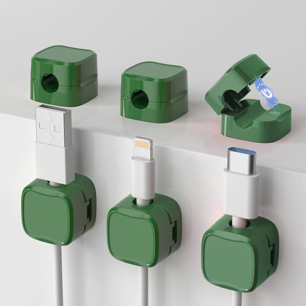 Magnetisk ledningsorganisator, 6 stk. magnetiske kabelklemmer, selvklebende kabelhåndtering lader ledningsholderklemmer for nattbord skrivebord - Perfekt Green
