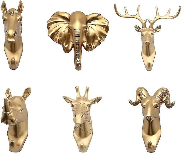 Coat Rack 6 pcs Animal Wall Hook Towel Hook Hanger Towel Rack Universal Hook Gold-WELLNESS