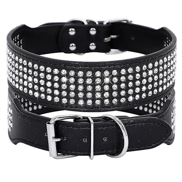 5 Rækker Rhinestone PU Læder Hundekrave Diamant Bling til Store Hunde 2,0\" bred - Perfekt Black XL Neck 48-55cm