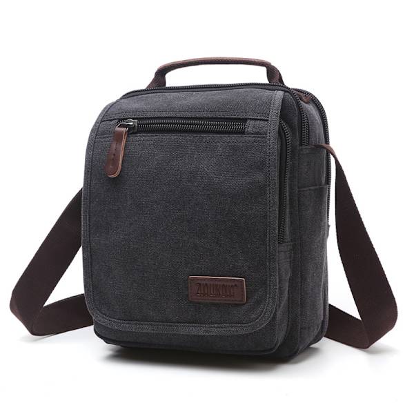 Lærreds skuldertaske til mænd Herre skuldertaske Casual mænds taske- Perfet Black