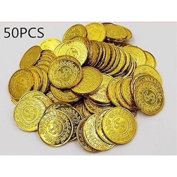 50 st Plastik Bitcoin Guld Skattmynt Kapten Piratfest Piratskattkista Barn Skattkista Mynt Leksak Lekpengar-Perfet gold 50 pcs