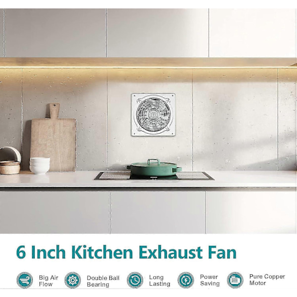 Hg Power 6 tums köksfläkt, kraftfull badrumsfläkt med spjäll, bärbar fönsterliten rökutsugsventilationsfläkt för butik-Perfekt 6 inch with Switch