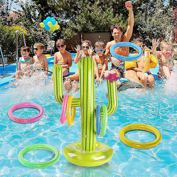 Oppustelig Kaktus Spil Ring, Flydende Oppustelige Ringe Udendørs, Inflator Toss Spil Oppusteligt Sæt til Fiesta Party Sommer Swimming Pool Le