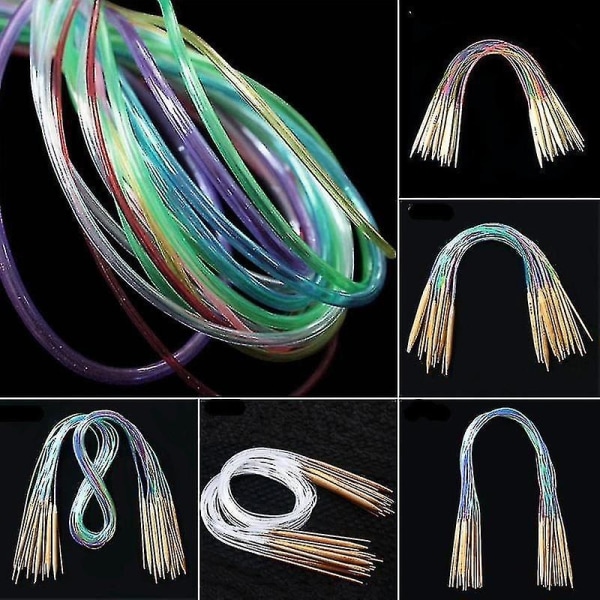 Flerfargede rørformede strikkepinner - Bambus Circular Crochet Set - Perfet 100CM