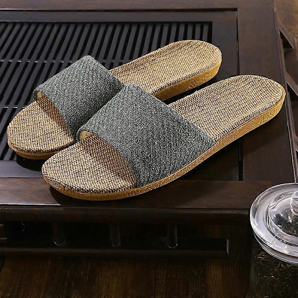 Par slippers i linned til hjemmet - tatami, trægulv, halm, rattan, sommer, skridsikker, indendørs - perfekt Blue Gray 42-43