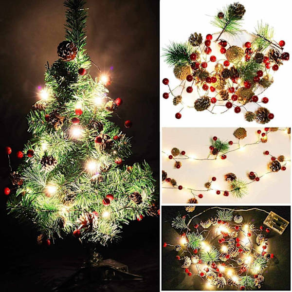 Christmas Pine Cones String Lights Garland Lights 6.5FT 20LEDs, Garland Wreath LED Fairy Lights med röd bärklocka för - Perfet
