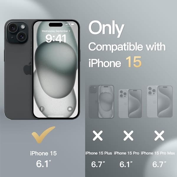 iPhone 15 plånboksfodral, svart, vikbart läder, med kortplatser och stativ