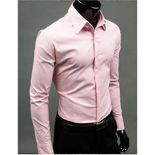 Lyxiga Skjortor Herr Casual Krage Formell Slim Fit Skjortor Toppar-Perfet Pink M