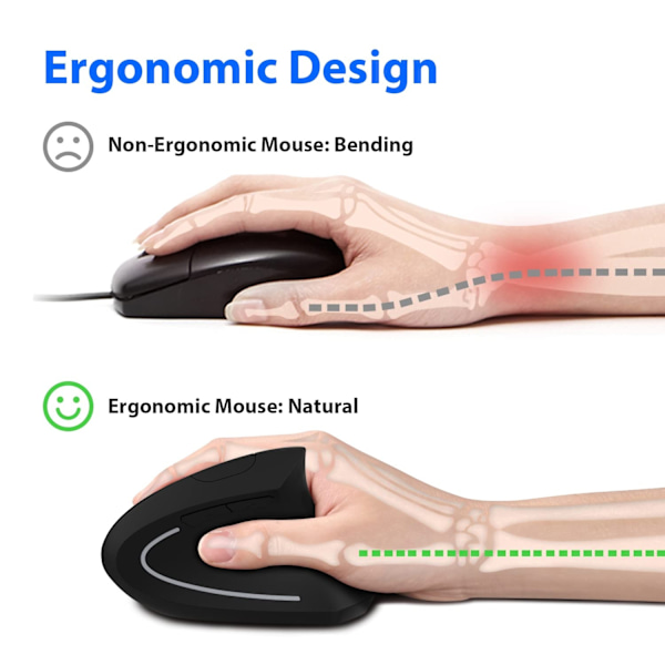 Ergonominen hiiri, pystysuuntainen langaton tietokonehiiri 2.4G - Perfet