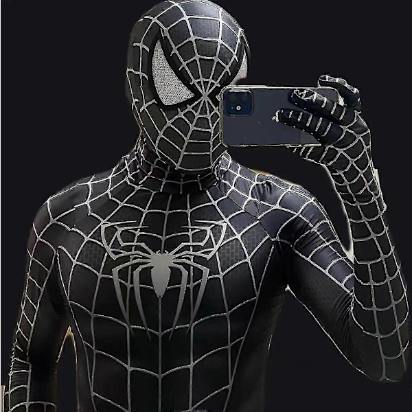Halloween Mænds Sort Remy Spiderman Cosplay Kostume Venom Symbiote Remy Dragt Zentai Bodystocking Voksen-Perfekt Hood Jumpsuits XL