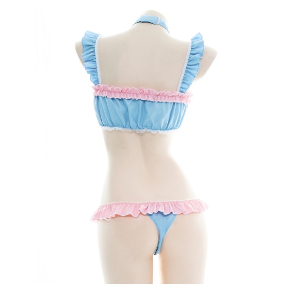 Söt Lolita Kvinnor Bikini Rosa Blå Volanger Hollow Out för Cross Bandage Baddräkt Söt Maid Cosplay Kostym Strandkläder