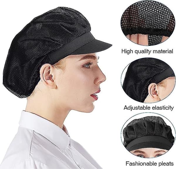 Svart 3-pack Kockmössa Kök Matlagningsmössa Matservering Hårnät för Kvinnor One Size-Perfet