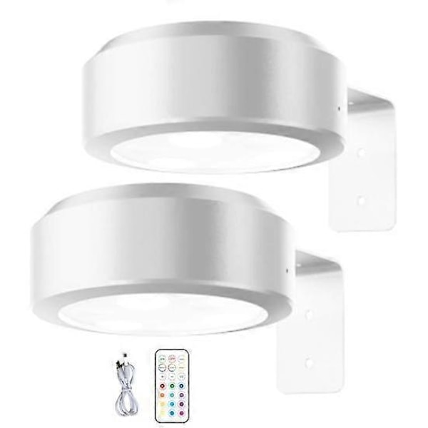 Veggmontert trådløs bildelampe med fjernkontroll, dimbar, batteridrevet, justerbar 13-fargers RGB malerilampe - Perfekt white 2pcs