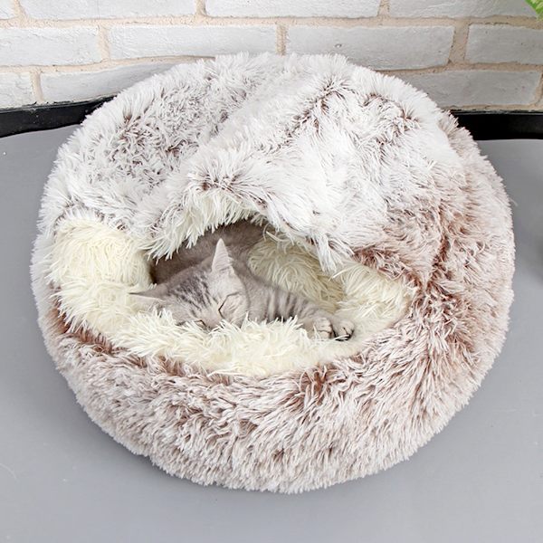 Hunde- og katteseng Myk plysjpute, teltseng for kjæledyr, 35-50 cm rund matte grå gray 40cm