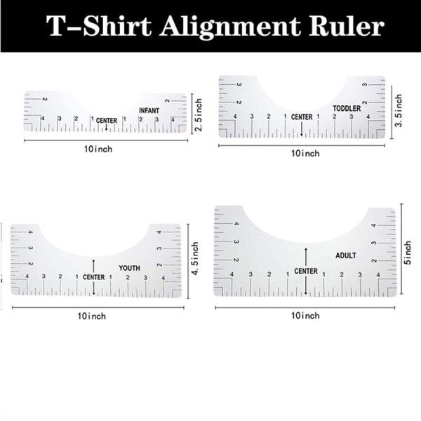 4 stk T-skjorte justering Linjal Sentreringsverktøy - Perfet Transparent