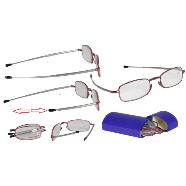 Perfekta hopfällbara läsglasögon med teleskopiska skalmar och praktiskt litet case - Perfet Styrka +2,00