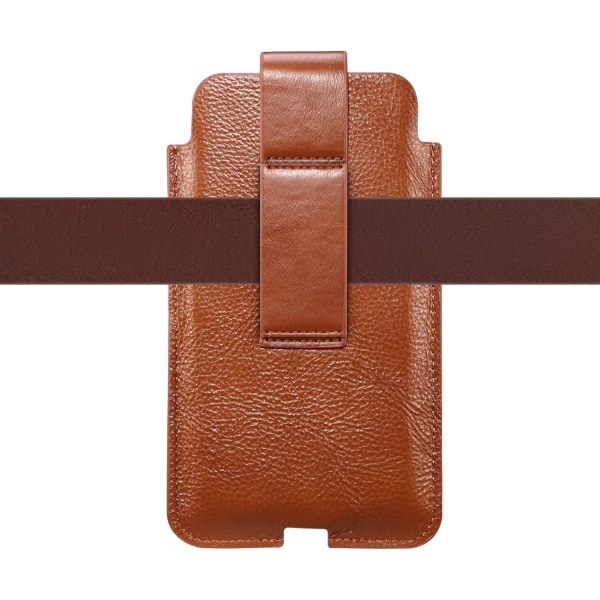 Læder lodret mobiltelefon bælte taske (6,7 tommer) - Perfet brown