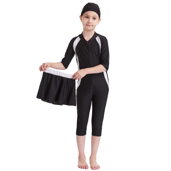 Perfekta flickor Barn Baddräkt Modest Swim Swimwear Långärmad Set - Perfet Navy Blue