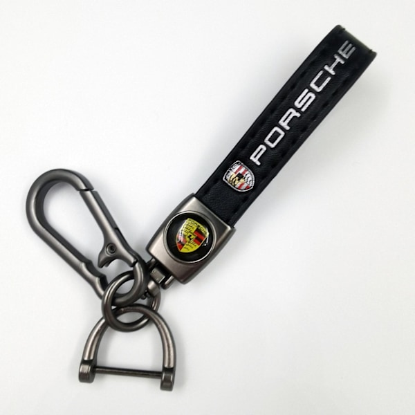 Læder Nøglering til Bil | Metal Finish | Robust Nøglering | Nøglering og Krogbeslag - Perfekt Silver Hardware Porsche