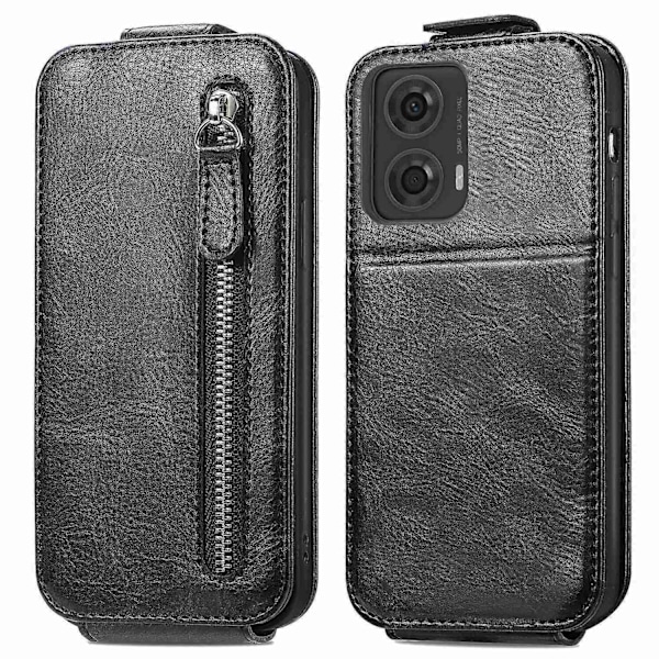 Plånboksfodral med dragkedja i läder för Motorola Moto G34 5G-Perfet Black