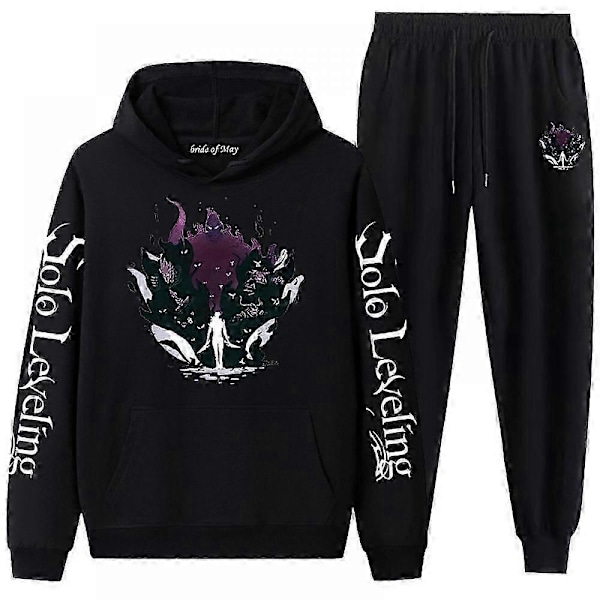 Anime Unisex Solo Leveling Cosplay Hættetrøje Bukser Træningsdragt Kostume Halloween Pullover Langærmet Sweatshirt Sort Hvid Hættetrøjer-Perfet 9 XL