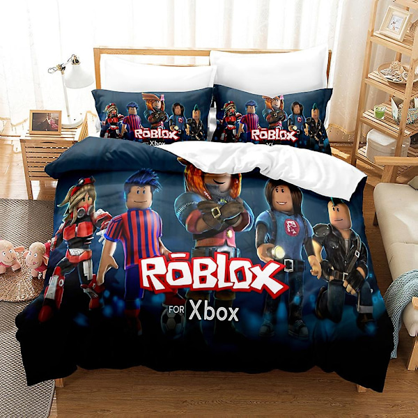 R07 Roblox 3D-trykt sengetøysett dynetrekk dynetrekk putetrekk barnas gave-Perfet AU single 140x210cm