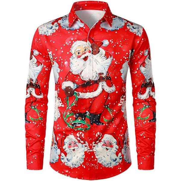 Herrar Business Casual Långärmad Skjorta Glimmande Guldträdälg Tryck Julskjorta-Perfekt red3 4XL