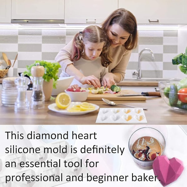 Sydänmuotti suklaalle 8,7 tuuman suuri silikonikakkuvuoka-Perfet white Diamond Heart Mold