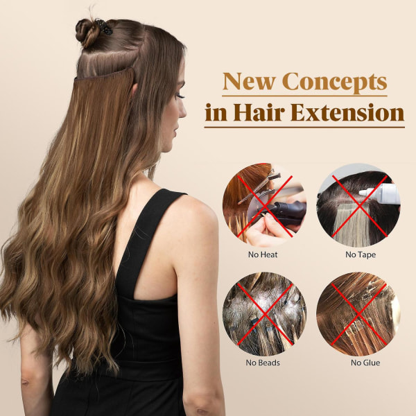 Halo Hair Extensions Usynlig tråd Bølget krøllete lange syntetiske hårstykker for kvinner Justerbart pannebånd - Perfet Color6 20 inch