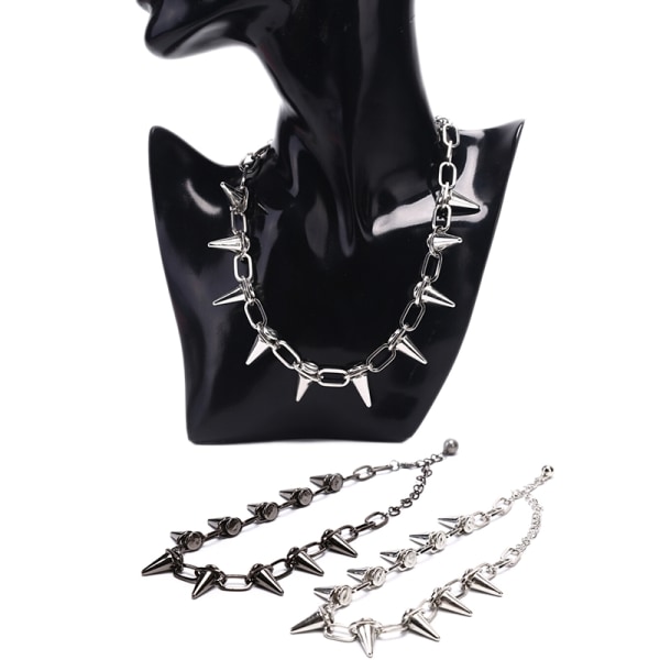 New Spike Rivet Punk Collar Halsband Goth Rock Biker Link Chain - Perfet Silver One Size