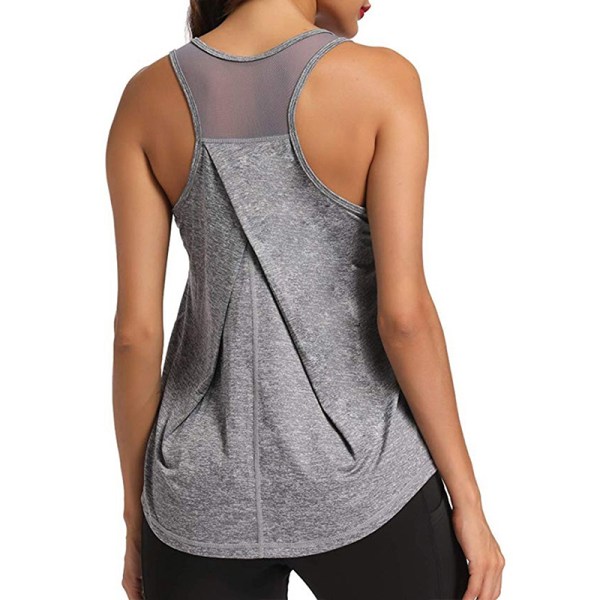 Kvinder afslappet ærmeløs mesh-syning Yoga Fitness T-shirt - Perfet gray,L