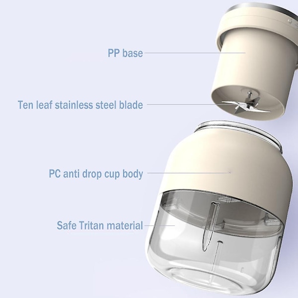 Kannettava kaksikäyttöinen mehukuppi kahdella kannella USB blender ulkokäyttöön White