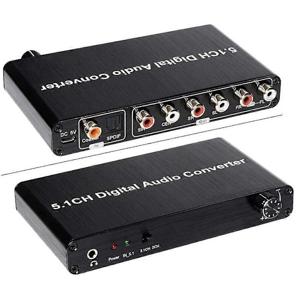 5.1CH Konverter Ljuddekoder Digital Optisk Koaxial Toslink till 3.5mm Jack Stöd för AC-3 DTS 5.1-Perfet