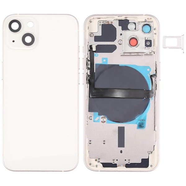Kompatibel med iPhone 13 Batterideksel Bak med Sideknapper & SIM-kortbrett & Strøm + Volum Flex Kabel & Trådløs Lader Modul-Perfekt White